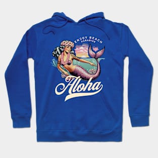 Vintage Mermaid Aloha - Classic Beach Greeting Hoodie